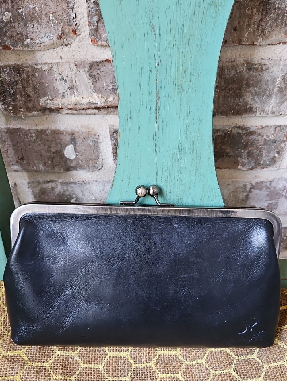 Rare Patricia Nash Black Wooden Leather Clutch - Picture 3 of 6